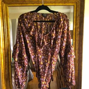 Women's Brown Chic, Boho, Light, Flowy, Floral blouse.